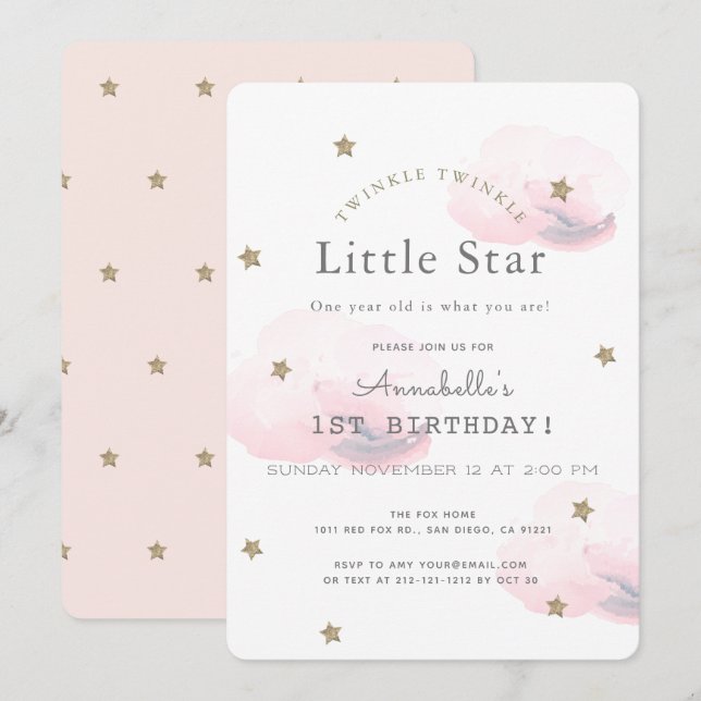 Twinkle Twinkle Little Star Birthday Invitation (Front/Back)