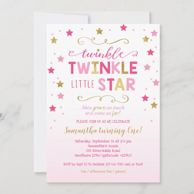 Twinkle Twinkle Little Star Birthday Invitation (Front)