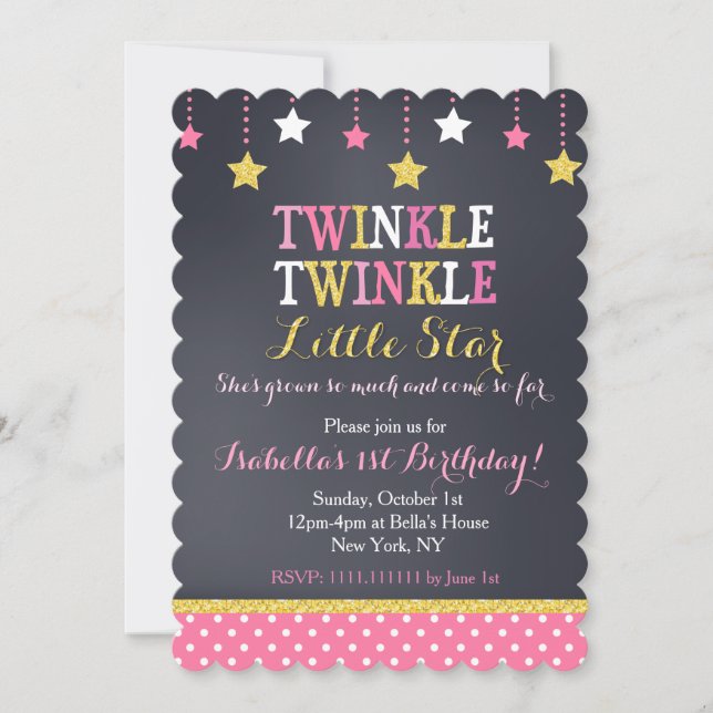 Twinkle Twinkle Little Star Birthday Invitation (Front)