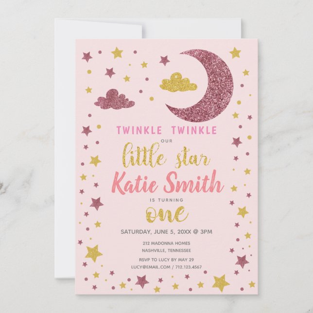 Twinkle Twinkle Little Star Birthday Invitation (Front)