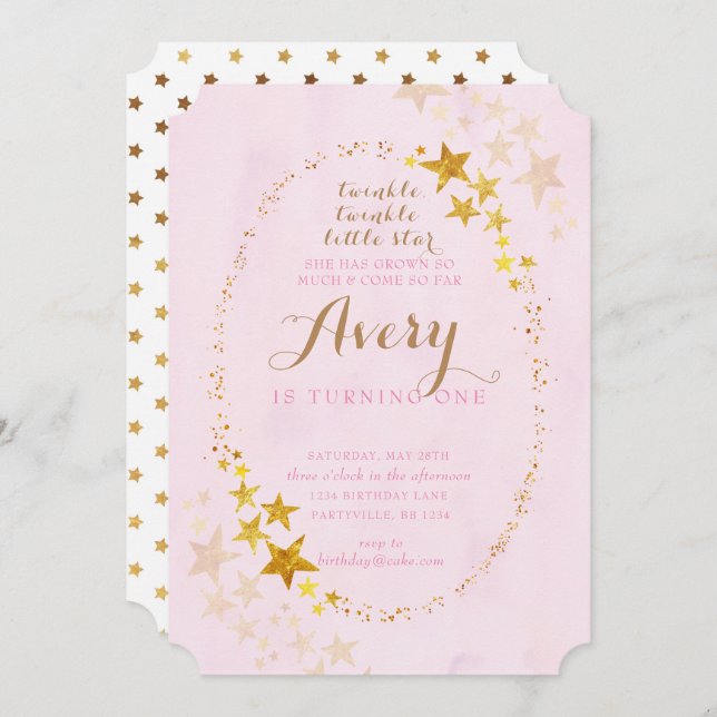 Twinkle Twinkle Little Star Birthday Invitation (Front/Back)