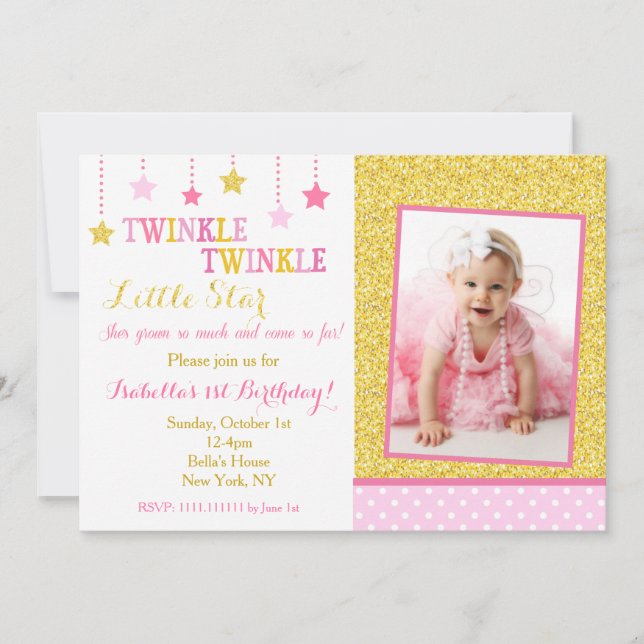 Twinkle Twinkle Little Star Birthday Invitation (Front)