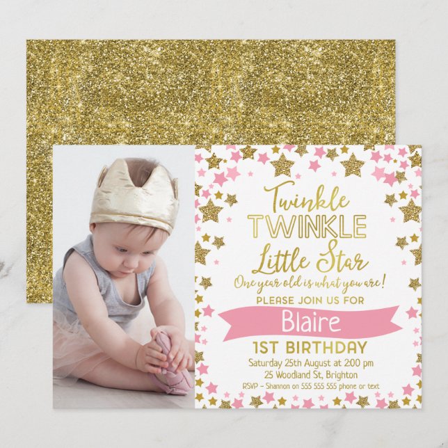 Twinkle Twinkle Little Star Birthday Invitation (Front/Back)