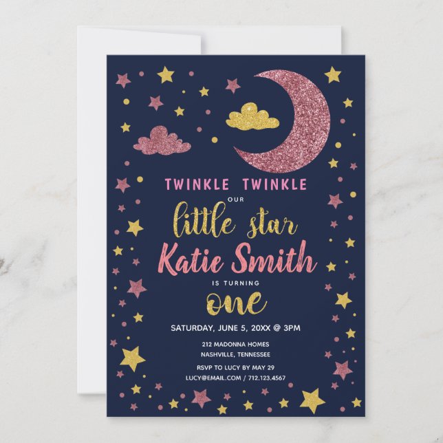 Twinkle Twinkle Little Star Birthday Invitation (Front)