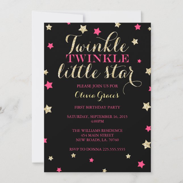 Twinkle Twinkle Little Star Birthday Invitations (Front)