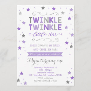 Twinkle Twinkle Little Star Birthday Invite, Girl Invitation