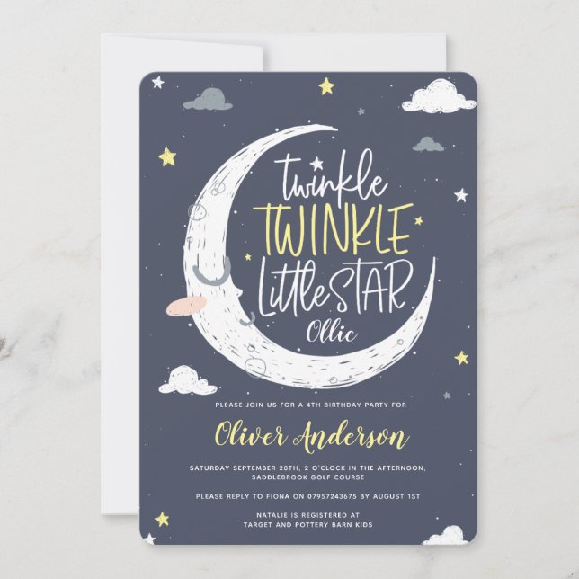 Twinkle, twinkle little star birthday party invite (Front)
