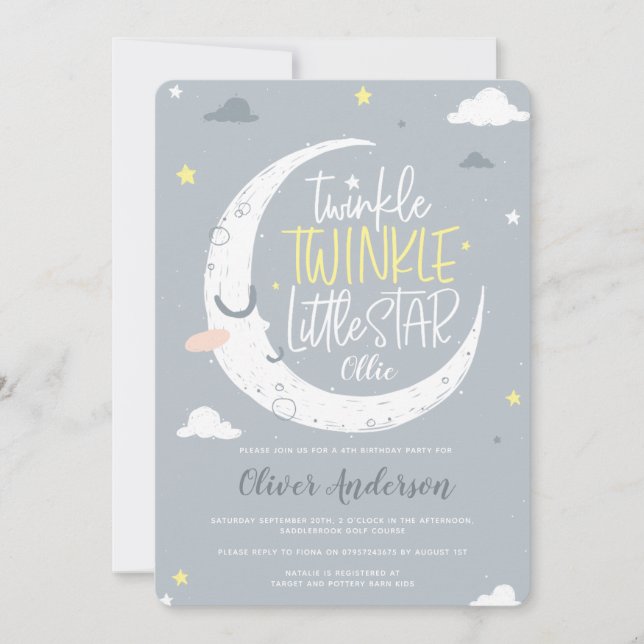 Twinkle, twinkle little star birthday party invite (Front)
