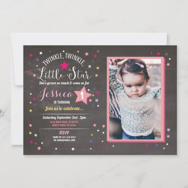 Twinkle Twinkle Little Star Birthday Party Photo Invitation (Front)