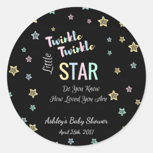 Twinkle Twinkle Little Star - Black, Gender Reveal Classic Round Sticker