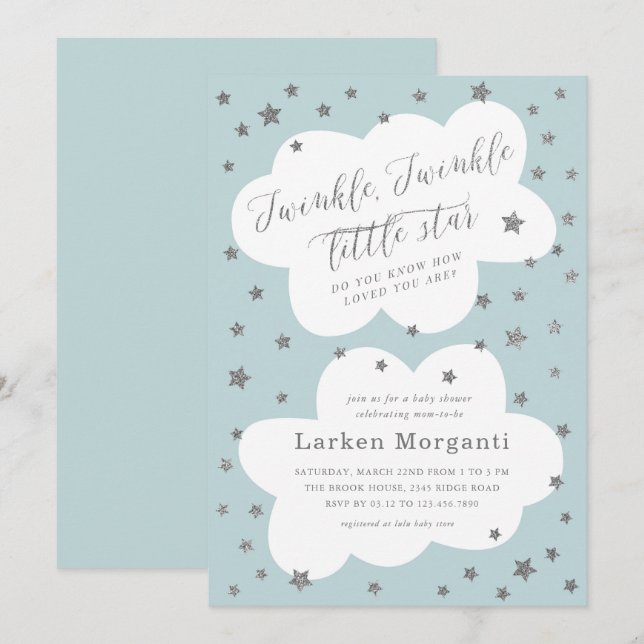 Twinkle Twinkle Little Star Blue Baby Shower Invitation (Front/Back)