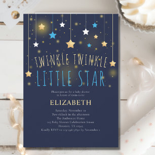 Twinkle Twinkle Little Star Blue Baby Shower Invitation