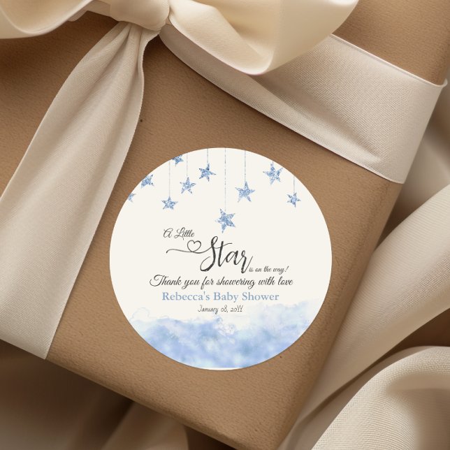 Twinkle Twinkle Little Star Blue Boy Baby Shower Classic Round Sticker (Creator Uploaded)