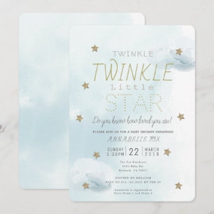 Twinkle Twinkle Little Star Blue Boy Baby Shower Invitation