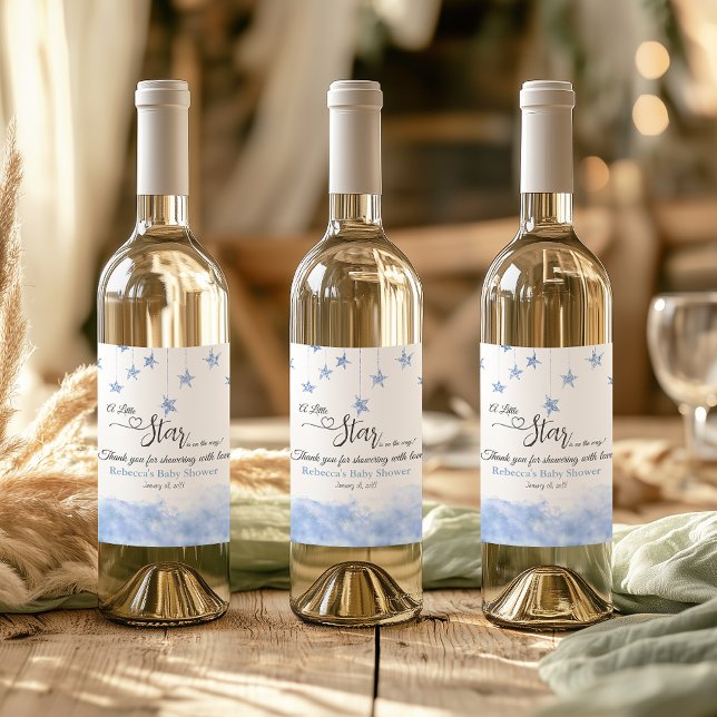 Twinkle Twinkle Little Star Blue Boy Baby Shower Wine Label (Creator Uploaded)