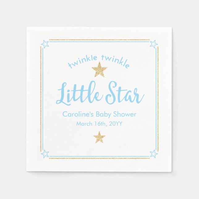 Twinkle Twinkle Little Star Blue Gold Baby Shower Napkin (Front)