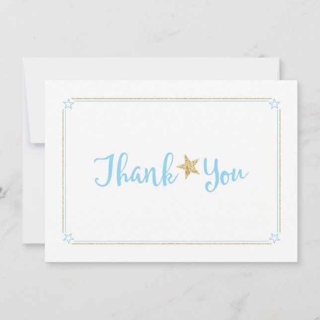 Twinkle Twinkle Little Star Blue Gold Thank You Card (Front)