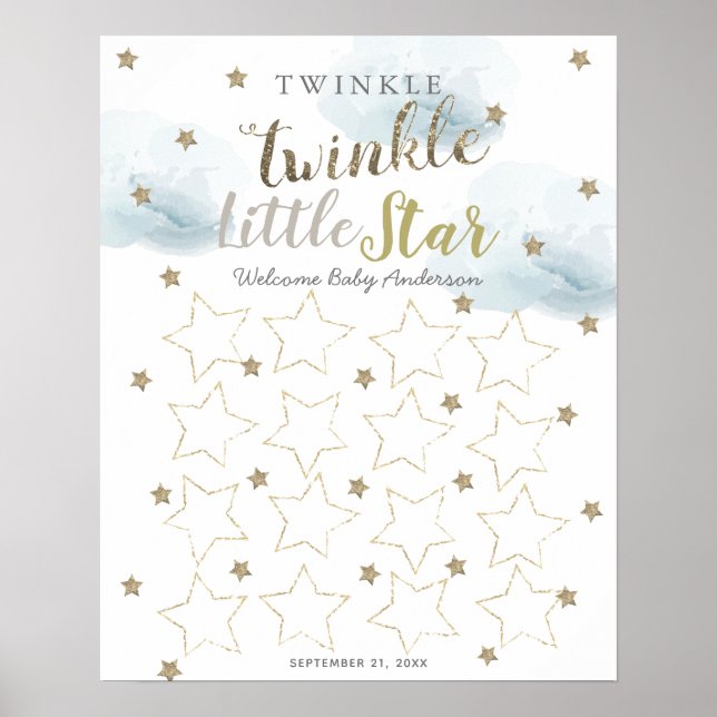 Twinkle Twinkle Little Star Blue Guest Book Sign (Front)