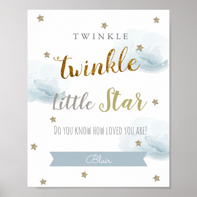 Twinkle Twinkle Little Star Blue Nursery Art Poster (Front)