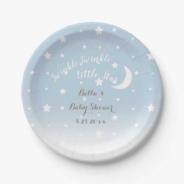 Twinkle Twinkle Little Star Blue Paper Plate (Front)