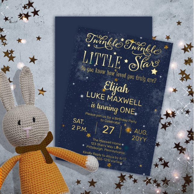Twinkle Twinkle Little Star Boy 1st Birthday Party Invitation (Creator Uploaded)