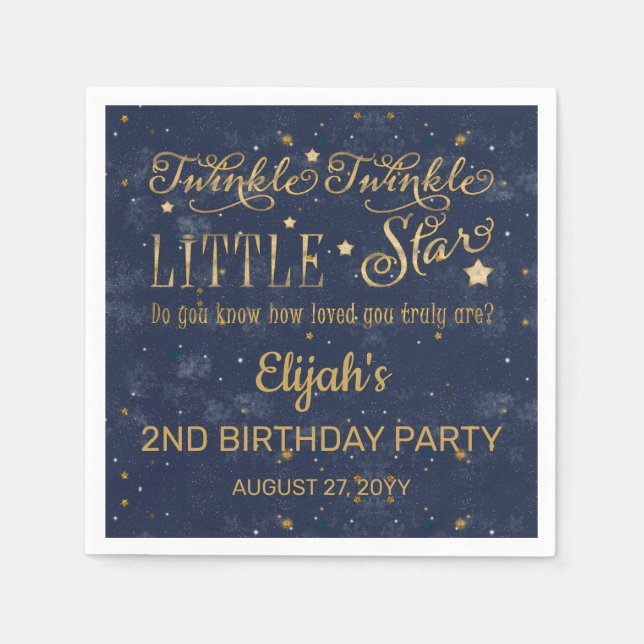 Twinkle Twinkle Little Star Boy 2nd Birthday Party Napkin (Front)