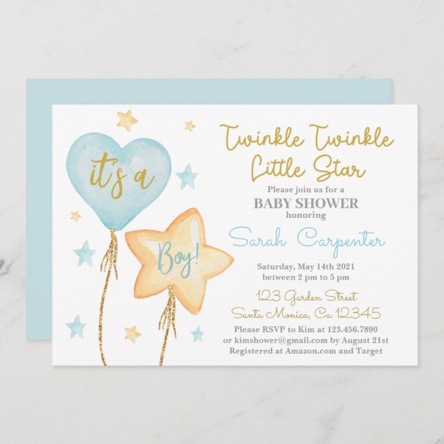 Twinkle Twinkle Little Star boy Invitation (Front/Back)