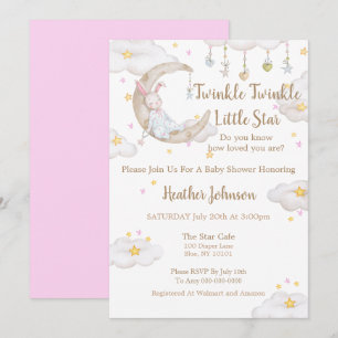 Twinkle Twinkle Little Star Bunny Baby Shower Invitation