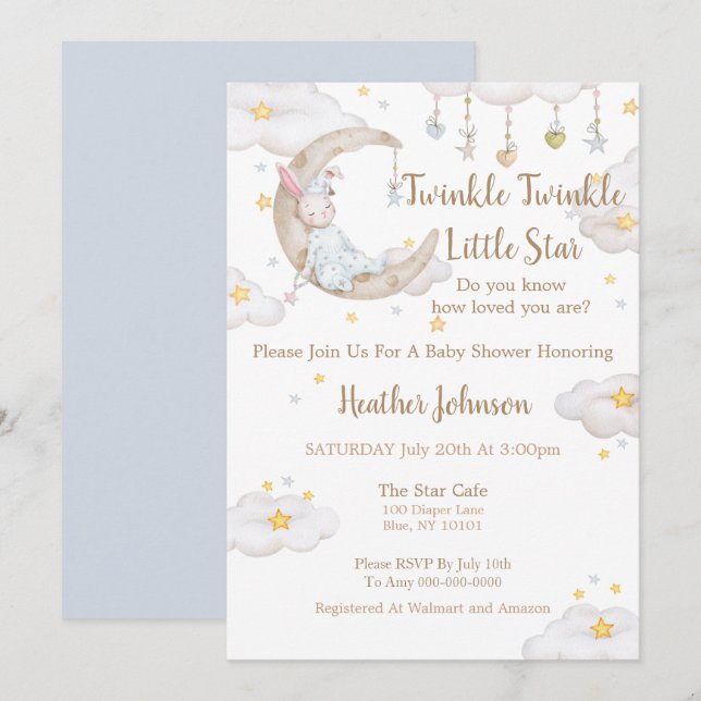 Twinkle Twinkle Little Star Bunny Baby Shower Invitation (Front/Back)