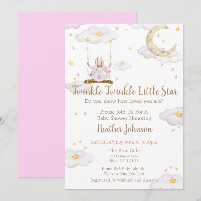 Twinkle Twinkle Little Star Bunny Baby Shower Invitation (Front/Back)