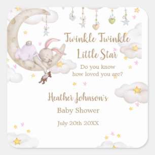 Twinkle Twinkle Little Star Bunny Baby Shower Square Sticker