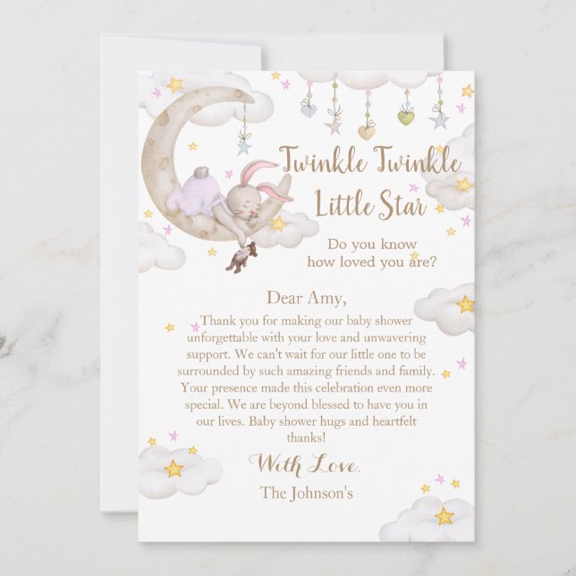 Twinkle Twinkle Little Star Bunny Baby Shower Thank You Card (Front)