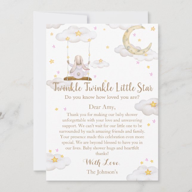Twinkle Twinkle Little Star Bunny Baby Shower Thank You Card (Front)