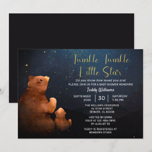 Twinkle Twinkle Little Star Cute Bear Baby Shower  Invitation