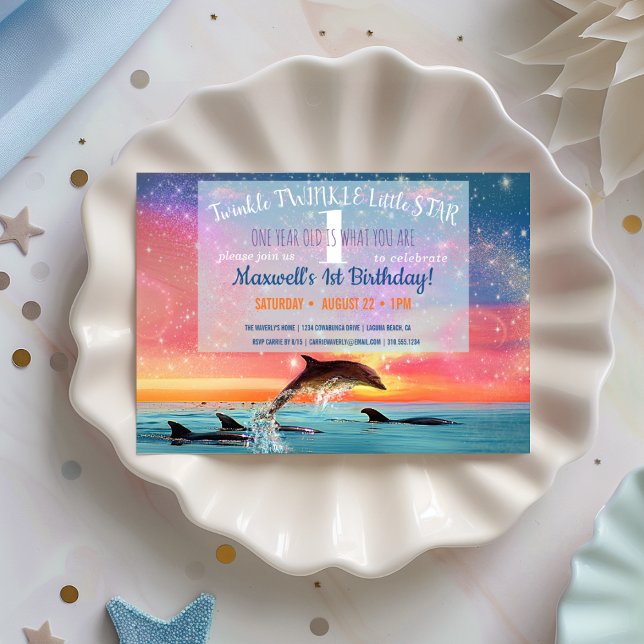 Twinkle Twinkle Little Star Dolphin Birthday Invitation (Creator Uploaded)