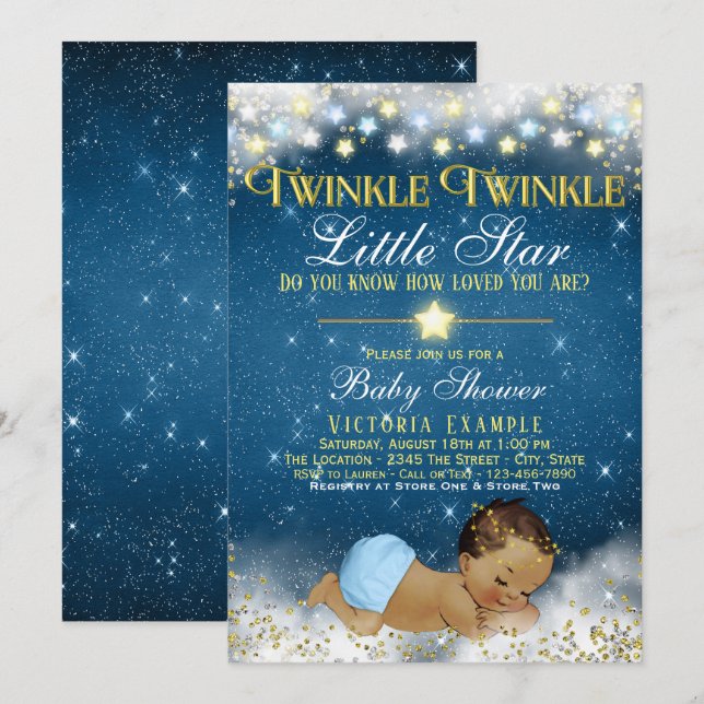 Twinkle Twinkle Little Star Ethnic Boy Shower Invitation (Front/Back)