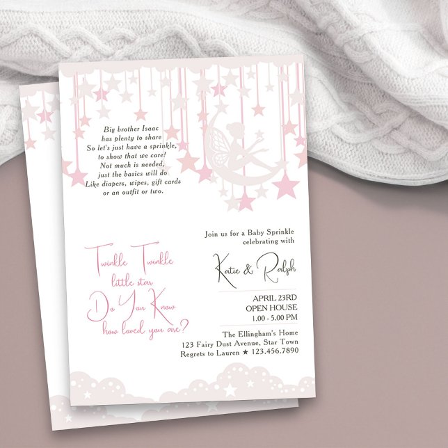 Twinkle Twinkle Little Star Fairy Baby Sprinkle Invitation (Twinkle Twinkle Little Star Girl Baby Sprinkle Invitation)