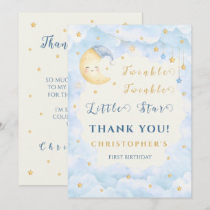 Twinkle Twinkle Little Star First Birthday Blue Thank You Card
