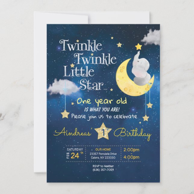 Twinkle Twinkle Little star First birthday Invitat Invitation (Front)