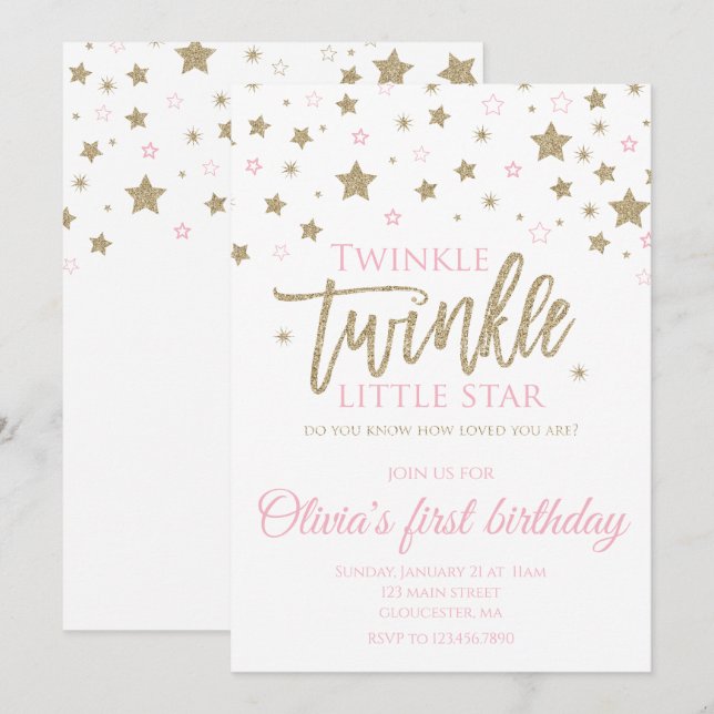 Twinkle Twinkle Little Star first birthday invite (Front/Back)