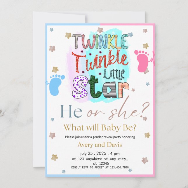 Twinkle Twinkle Little Star Gender Reveal Invitation (Front)