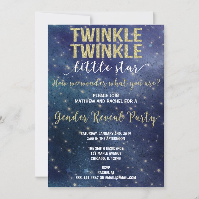 Twinkle Twinkle little star gender reveal Invitation (Front)