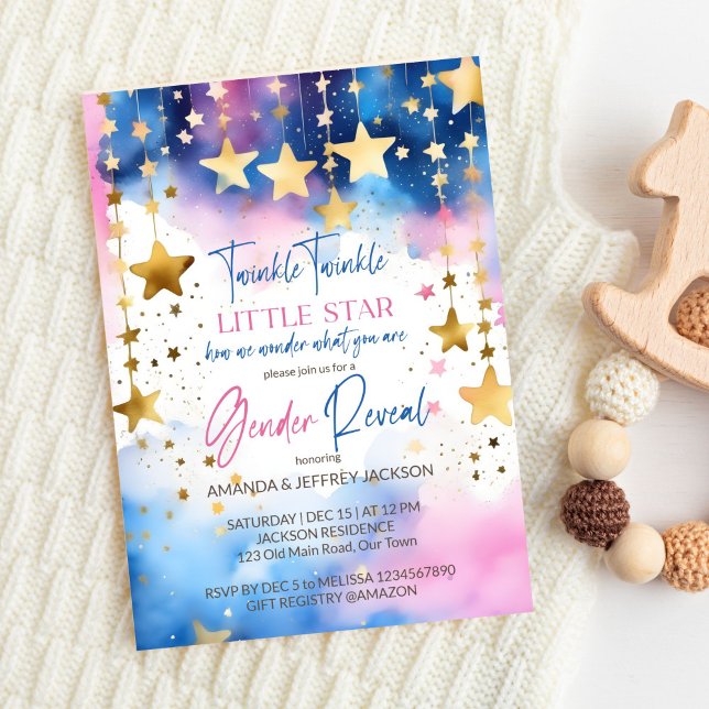 Twinkle twinkle little star gender reveal invitation (Twinkle twinkle little star gender reveal editable template invitation digital download gold stars)