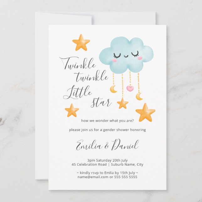 Twinkle Twinkle Little Star Gender Reveal Invitation (Front)
