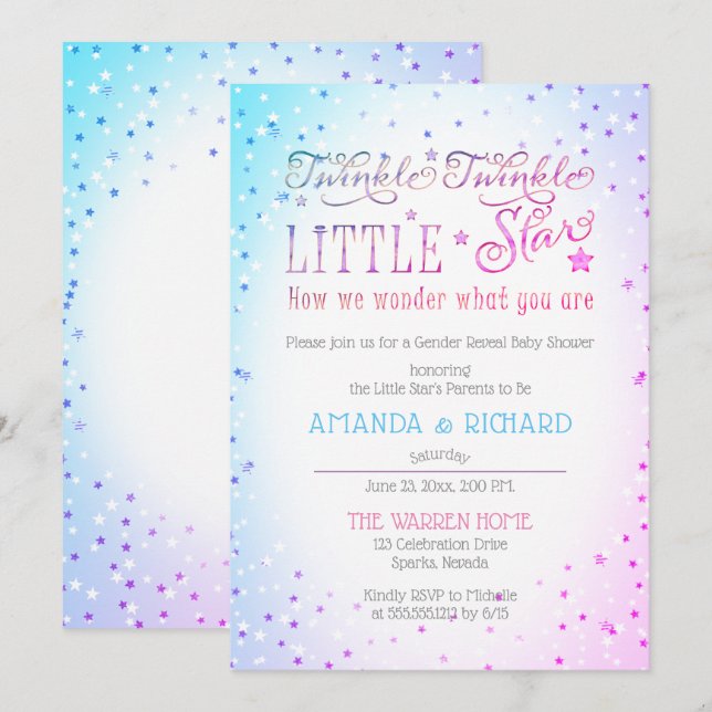 Twinkle Twinkle Little Star Gender Reveal Shower Invitation (Front/Back)