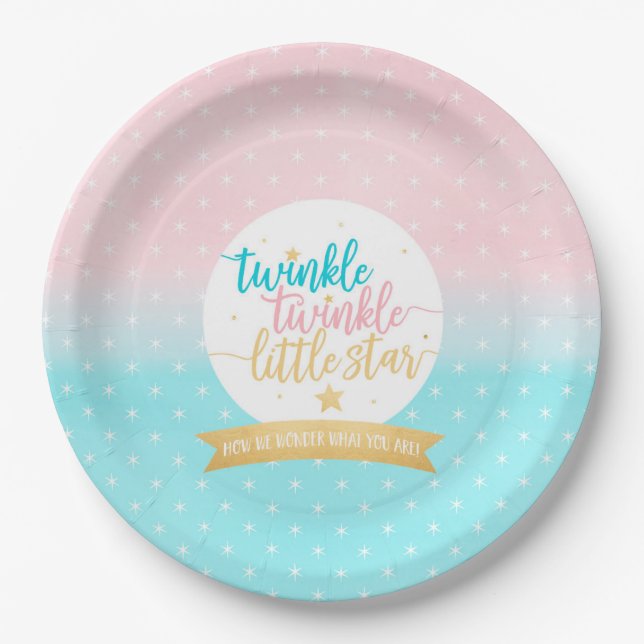 Twinkle Twinkle Little Star Gender Reveal Shower Paper Plate (Front)
