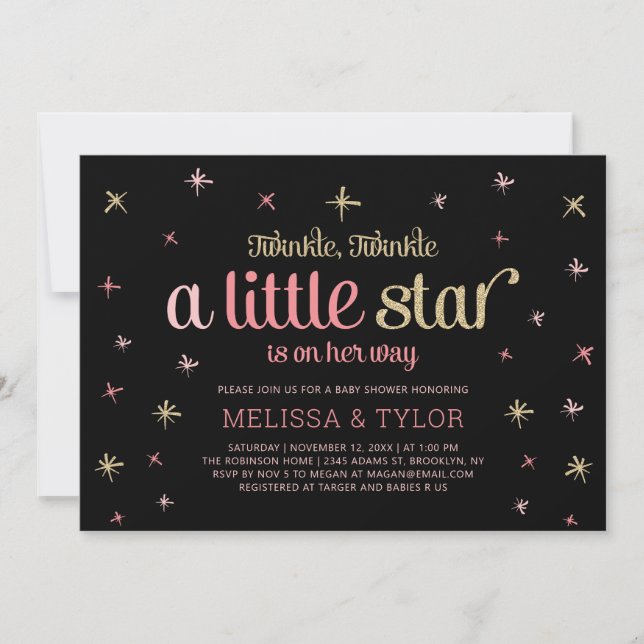 Twinkle Twinkle Little Star Girl Baby Shower Invitation (Front)