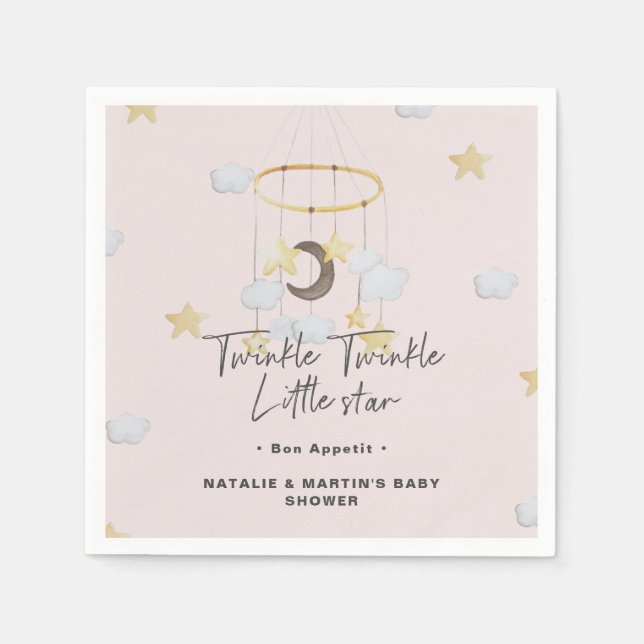Twinkle Twinkle Little Star Girl Baby Shower Paper Napkin (Front)