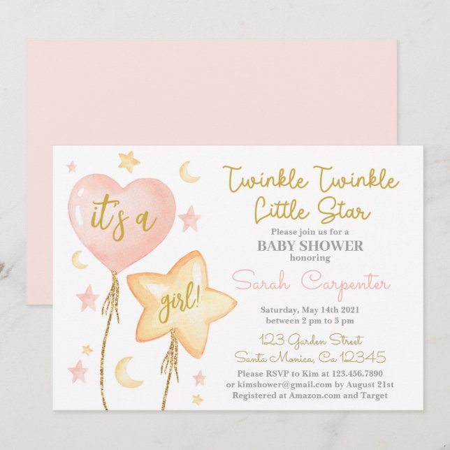 Twinkle Twinkle Little Star girl Invitation (Front/Back)
