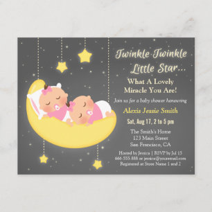 Twinkle Twinkle Little Star Girl Twins Baby Shower Invitation